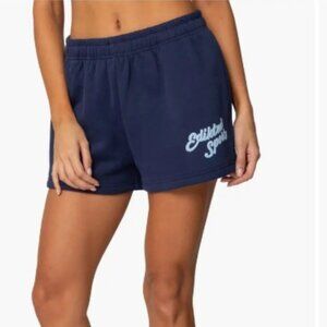 Edikted Fleece-Lined Retro Logo So Sporty Fleece Shorts Navy Blue Large